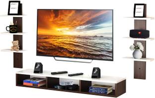 StyleWud Aster TV Entertainment Wall Unit/Set Top Box Stand with Wall Shelf / Display Unit White with Wenge. Particle Board Wall Shelf