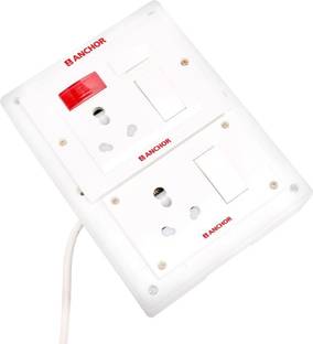 ANCHOR BAHUL ASSEMBLED BOARD CONTAINS 2 Anchor Sockets(15 Amp), 2 Anchor Switch(15 Amp) with 4 Metre Chord Surge Protector (white) 2  Socket Extension Boards