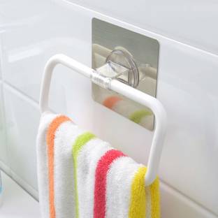 VAVSU Magic Sticker Series Self-Adhesive Plastic Towel Holder, Napkin Hanger Towel Rod White Towel Holder