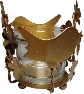 MOZO HUB Decorative Metal Tabletop Bird Tea Light Holder 8 cm(Golden) Brass Tealight Holder