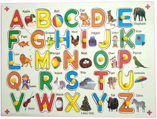 Wow The Toy Wooden Capital Alphabet Puzzles With Pictures for Children, Montessori Educational Learning Letters Puzzle Board Toy For kids