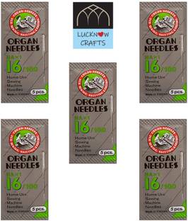 Lucknow Crafts Premium 5 Pack Organ Stainless Steel Needles | Size 16 | HAx1-16/100 | Home Use Sewing Machine Needle Machine Sewing Needle