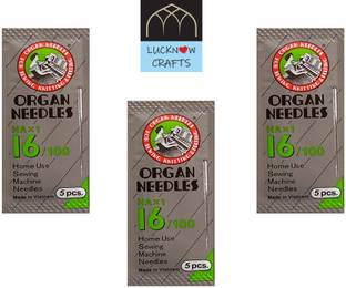 Lucknow Crafts Premium 3 Pack Organ Stainless Steel Needles | Size 16 | HAx1-16/100 | Home Use Sewing Machine Needle Machine Sewing Needle
