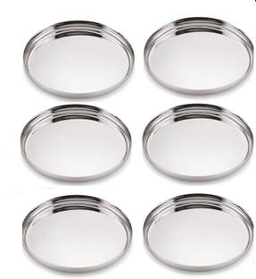 LIMETRO STEEL Stainless Steel Pack of 6 Heavy Gauge Dinner Plates / Lunch Plates / Bhojan Thali ( Size: 13, Diameter: 30 cm, 6 Pieces ) Dinner Plate