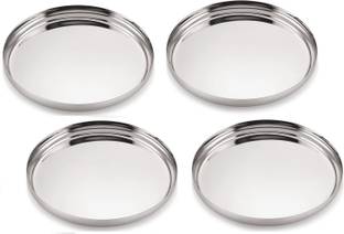 LIMETRO STEEL Heavy Gauge Stainless Steel Pack of 4(Apple) Dinner Plates / Lunch Plates / Bhojan Plates ( Size :13, Diameter : 29.5, 6 Pieces ) Dinner Plate