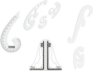 KHYATI Designing French Curves- Set of 8 curves-1 pc of French curve 6 shape with marking (36 cm) and 4 pcs of accurate French curve with inking edges (without marking), 1 pc of French curve (mundha) and 2 pcs of triangle curve- Tailoring scales/ tailoring material Ruler