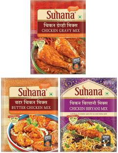 SUHANA Non Veg Combo - Chicken Gravy Mix 80g x 1, Butter Chicken Mix 50g x 1, Chicken Biryani Mix 50g x 1