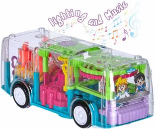 Galactic New Concept Garari Musical Transports Bus Toy for Kids, 3D Bus Toy with 360 Degree Rotation, Gear Transparent Bus Toy with Light & Sound Effects for Boys, Kids - Multicolor