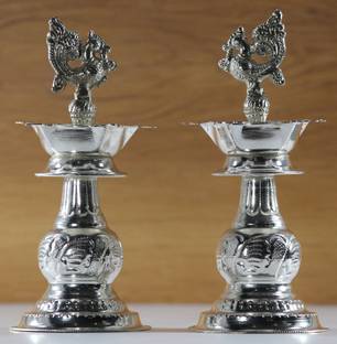 WHITE LOTUS Silver Plated (Pack of 2) Table Diya Set