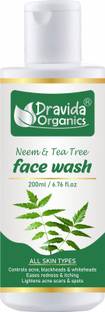 Dravida Organics Neem  with Tea Tree Essential Oil, Neem Leaf Extracts - For Controlling Acne, Blackheads & Spots - 200mL Face Wash