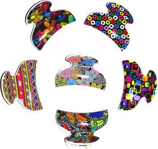 BHARATGAURAV Printed Mandala Pattern Design Butterfly Hair Claw Clip Clutcher Accessories for Women and Girls (Set of 6 Medium Size) Hair Clip