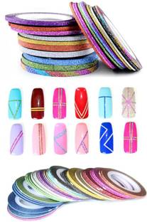 BUZIVENTURES Professional Nail Art Sticker Rolls Striping Tape Line Foil Nail Tape for Decoration Nail Art (10 Pcs) (Multicolor)