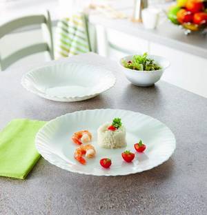 DULARIYA Opalware Snow White Dinner Plate (Pack of 6) Dinner Plate