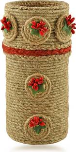 Jute handicraft Red Flower Design vase010, Jute vase 010 Vase Filler