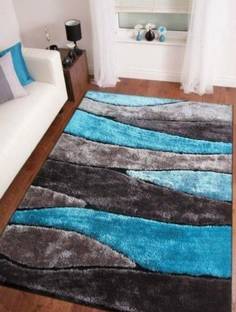 RM Handloom Blue, Grey Polyester Carpet