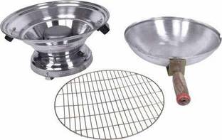 maa narmada Maa Narmada Aluminum Tandoor Bati Maker Baking Oven, 25 x 25 x 35 cm, 1 Piece, Silver Gas Tandoor, Barbecue Grill Food Steamer Cookware Set (Aluminium, 1 - Piece) Induction Bottom Non-Stick Coated Cookware Set