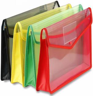 JDENTS Plastic Envelope Folder,Transparent Poly-Plastic A4 Documents File Storage Bag with Snap Button Certificate File Holder/Document Folder for Certificates A4/Legal/Bag for Document (Set of 4)