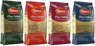 Manna Millets 2kj - Natural Grains Combo Pack of 4 | Foxtail 500g, Kodo 500g, Little 500g, Barnyard 500g , Nutrient Powerhouse, High Protein & 100% More Fibre Than Rice Foxtail Millet