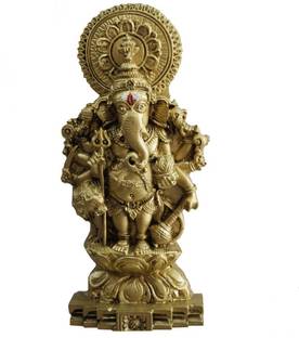 JRG Drusti Ganesha Gold Antique Brass Finish Idol Statue Decorative Showpiece  -  15 cm