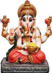 Sri Krishna Culture Ganesh Ji/Ganpati Ji Murti Sitting Pose-Hindu God and Goddess Idol/Statue/Murti/Figurine-Height-5.5"-Polyster Resin-Multicolour Decorative Showpiece  -  13.97 cm