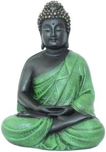 PH Artistic Buddhism God Meditative Buddha Idol Statue Poly Resin Home decorative (Green) Decorative Showpiece  -  13 cm