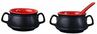 caffeine Ceramic Soup Bowl Ceramic Double Handled Soup Bowl with Spoon
