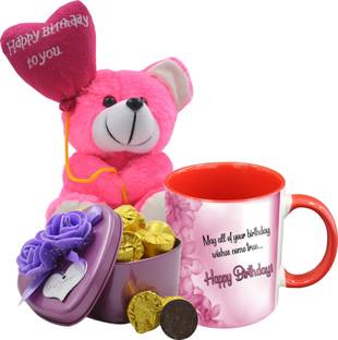 Midiron Lovely Birthday Gifts, 15 Dark Chocolate Bar in Tin Box with Printed Ceramic Mug and Happy Birthday Quoted Teddy, Birthday Gifts for Your Special One's IZ19Choco15Tinbox4PurMUrTHB-DTBirthday-30 Ceramic, Silk Gift Box