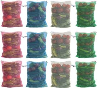 WHITEIBIS Reusable Fridge Mesh Fabric Storage Bag for Vegetables and Fruits with Zipper Polypropylene Storage Pouch