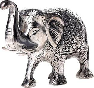 Epidex Industries Metal Decorative Elephant Trunk Up Antique Silver Finish Showpiece - Lucky Figurine Decorative Showpiece  -  8 cm