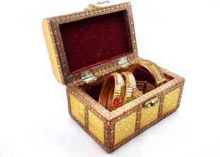 RHANDICRAFT Jewelry Box Marriage, Engagement, Handmade Wooden, Multi Purpose, Jewelry Box Multi Use, Jewelry Storage Vanity Box Makeup And Jewellery Vanity Box (Gold) Makeup And Jewellery Vanity Box