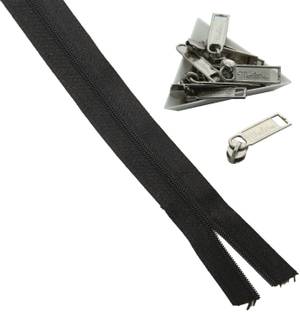AUMNI CRAFTS Black Nylon Sewing Zippers (2 Meters) Size 1.38 Inch / 35 MM With 10 Pieces Steel Zip Pulls Runners For Making Bags Accessories Black Nylon Open-ended Zipper
