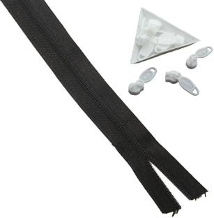 AUMNI CRAFTS Black Nylon Sewing Zippers (2 Meters) Size 1.38 Inch / 35 MM and 10 Pieces White Zip Pulls Runners For Making Bags Accessories Black Nylon Open-ended Zipper