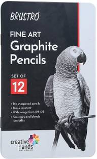 BRuSTRO Artists Fineart Graphite Pencil Set of 12 (10B-2H) with Elegant Tin Box Pencil
