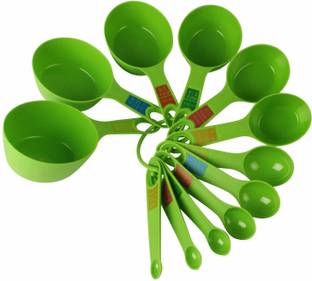 INKULTURE Plastic Measuring Cups and Spoon Set with Ring Holder, 12 Piece Set, Green Measuring Cup Set
