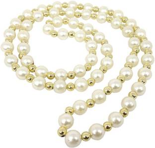 Uniqon Natural Lifestyle 42 Cm Long 10mm White Moti Pearls Mala, for Unisex Fashion Wear Dori Chain Set