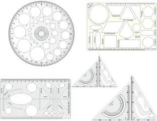 Upyukat Pro Circle (25 Circles), Hyperbola Parabola Template, Geometry Template (16 Shapes), Set Square Big & Small Drafting Scale Ruler Useful to Architect, Engineering or Other Students (Set of 5) Ruler