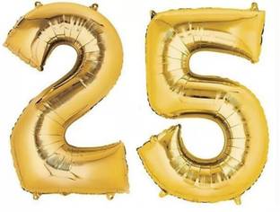 sehgal Solid Golden '25' (Twenty Five) Number/Digit/Numerical Foil Balloon Letter Balloon