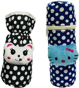 NCY High Quality Cotton Bottle covers pack of 2 pouch and zipper Black Blue