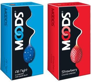 MOODS All Night Climax Delay & Strawberry Dotted Condoms 12S Pack of 2 Condom