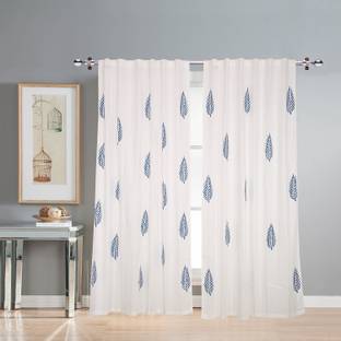 LINENWALAS 274 cm (9 ft) Cotton Semi Transparent Long Door Curtain (Pack Of 2)