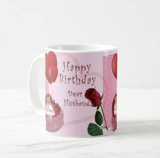 V Kraft "happy birthday dear husbabd 2" quote white Ceramic with Handle-Perfect Gift to Anyone On Any Occasion | Coffee & Tea Cup | Pack of 1 Ceramic Coffee Mug