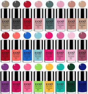 EOD Shine Nail Polish Sets Flat Smooth Brush Application Combo of 24 Nail Paints Combo-No-13 Dark Green, Dark Blue, Red, Light Peach, Blue, Sky Blue, Purple, Magenta, Pink, Parrot Green, Yellow, Redium Green, Meganta, Pink, Baby Pink, Tan, Light Nude, Dark Grey, Carrot Red, Pinkish Nude, Pine Green, Light Pink, Light Tan, Nude Tude