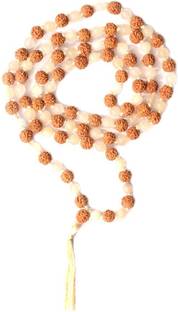 Takshila Gems Natural Rudraksha with Moonstone Mala (108+1) 6 mm Knotted Beads Lab Certified Mala Moonstone Stone Necklace
