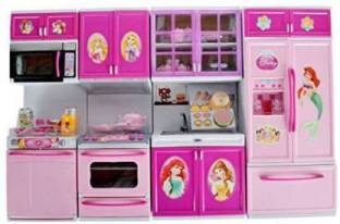 Jay Shree Gopal Princess Toy Kitchen Set With Gas, Refrigerator, Oven, Cutlery, Utensils, Microwave