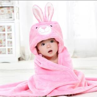 Pandaoriginals Solid Single Hooded Baby Blanket for  AC Room