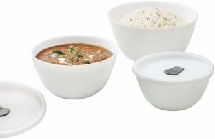 BOROSIL Opalware Serving Bowl Opalware Solid Serving Bowl with Lid - 500ml, 750ml, 1L, Set of 3, White