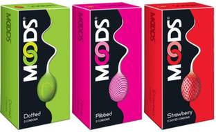 MOODS Dotted - Ribbed - Strawberry Condoms 12Sx3Pack Condom