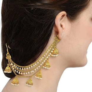 ZENEME Jewellery Silver Gold Plated Long Hair Chain For Women Alloy Cuff Earring