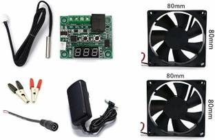 INDOUS Combo of Temprature Sensor & controller With 3'' Exhaust Fan(2) & 12v/2A Power Adaptor including Crocodile Clips & DC Female Jack Electronic Components Electronic Hobby Kit