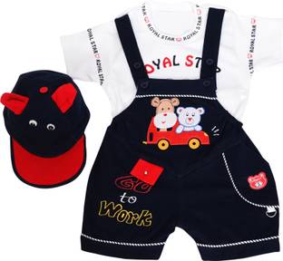 THE LITTLE BOY Baby Boys & Baby Girls Casual T-shirt Dungaree, Cap